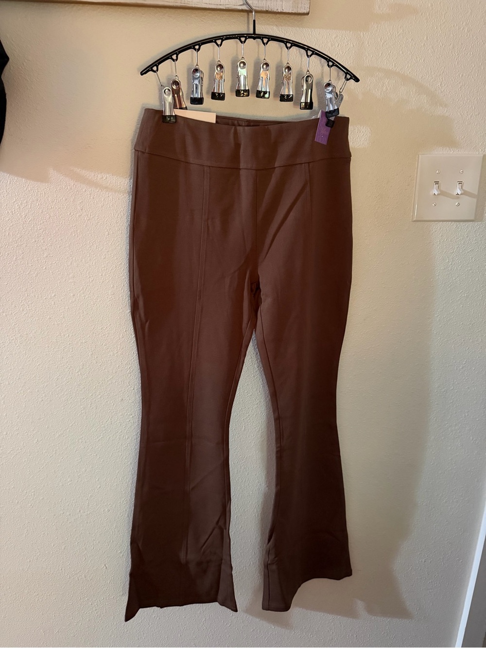 Dear Scarlett It’s MAGIC Flare Pants Brown Chocolate Tummy Control L -NWT